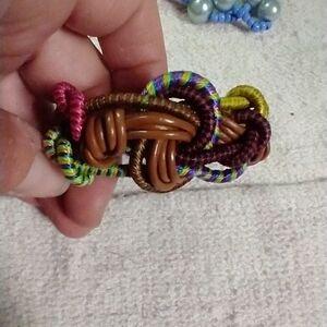 Brown faux leather colorful cord knotted adjustable bracelet